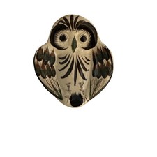 Vintage Tonala Pottery Owl Wall Hanging Figurine Mexican Folk Art 3.75