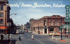 Lewiston ID Idaho Town Center Hotel Depot Signs c1950-60s Vintage Postcard picture