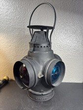 antique 4-way railroad switch signal lantern stamped A.T.&S.F. RY.Adlake? picture