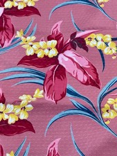 30’s Plumeria & Palm Fronds Tropical Hawaiian Art Deco Barkcloth Vintage Fabric picture