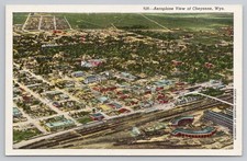 Cheyenne Wyoming c.1930s Frontier Days Laramie County AIrplane Birdseye Unposted picture