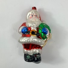 Vintage 5.5″ Santa Claus Mouthblown Glass Ornament Red Suit Wreath NO CAP picture