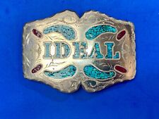 IDEAL  inlaid turquoise and coral large southwestern belt buckle signed Sanchez picture