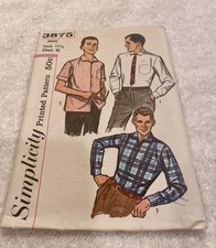 Vintage 1961 UNCUT Simplicity Mens RETRO SHIRT Pattern #3875 15.5”Neck 38