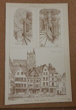 Antique Architects print Sketches of A surveyor Abbevile The builder 1884 picture