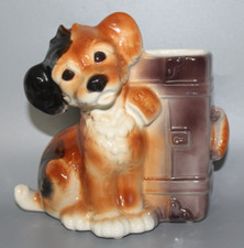 Vintage Royal Copley Skip the Dog with Suitcase Planter Age Crazing  7