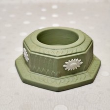 1972 Wedgwood Sage Green Jasperware Candle Holder, Octagonal Daisy Tealight Cand picture