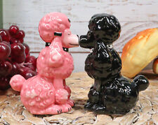 Black And Pink Chien Canne Poodles Salt And Pepper Shakers Ceramic Figurine Set picture