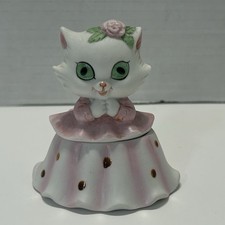 Lefton Cat Trinket Box Pink Miss Kitty Kitten Hand Painted 1970’s 2320 VTG picture
