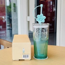 New Starbucks China Summer Succulent Green Siren 19oz Glass Straw Cup W/ Topper picture