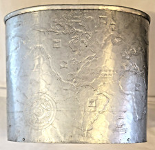 Arthur Armour Art Deco Silver Aluminum Map World Wastebasket MCM Vtg Retro picture