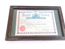 ORIGINAL 1927 State of Iowa Barber Certificate   WOOD  Framed picture