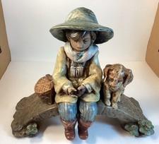 Lladro “The Old Fishing Hole” #2237 Earth-toned Gres Finish,Signed. ….FLAWED…. picture