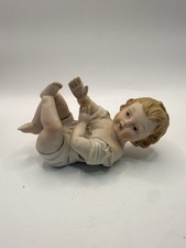Vintage Bisque Porcelain Piano Baby Figurine Lying On Back * picture