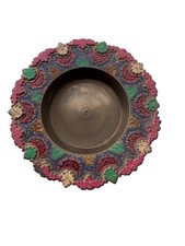 Vintage Hand Painted Brass Cup Candle Holder picture