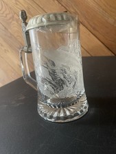 Vintage Etched German Glass Beer Stein with Trout Design Made In Germany 6