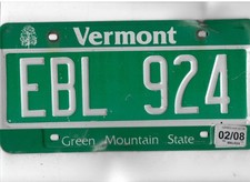 VERMONT passenger 2008 license plate 