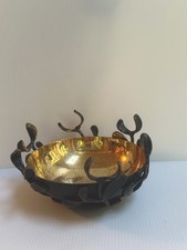 L’OBJET RARE 6” NEST BOWL HEAVY BRASS SILVER GOLD PLATE LEAF DESIGN READ picture