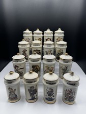 Vintage M J Hummel Danbury Mint Spice Jars Lot of 16 With Lids 1987 Gold Trim picture