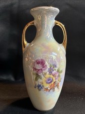 Vintage Iridescent Floral Made In Germany Small Handle Vase picture