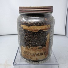 Vintage 1932 Old Judge Coffee Jar Full Original Beans Paper Label Owens Illinois picture