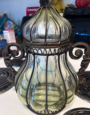 Vintage gothic green glass jar with wrought iron decor  picture
