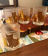 4 Culver Gold Cocktail Glasses, Mid Century Golden Cats Glassware picture