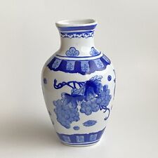 China Blue Vase 8” Seymour Mann White Fine Porcelain Floral Grapes picture