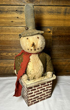 Vtg Arnett’s Country Store Primitive Snowman Chimney Folk Art Doll Figurine 14” picture