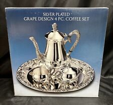 New In Box Godinger Silver Plated 4 Piece Coffee Set With Elaborate Grape Design picture