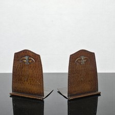 Antique Roycroft Hammered Copper Bookends Arts & Crafts Floral c1910 Signed picture