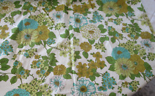 Vtg Polished Cotton Fabric, 7 YDS,  LARGE Floral Flowers 1950s 60'S, AQUA, GREEN picture