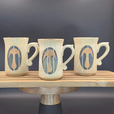 Vintage Laugharne Welsh Pottery Mug Set Handcrafted Stoneware Coffee Cups picture
