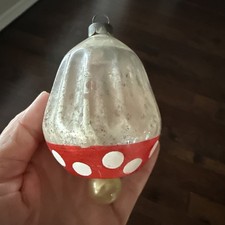 Vintage Poland Red Balloon/Mushroom Glass Teardrop Christmas Ornament picture