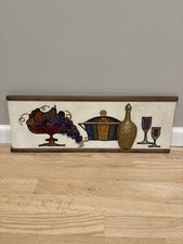 Vintage MCM Gravel Pebble Mosaic Wall Art Fruit Grapes Wine 1960s Kitchen Decor picture