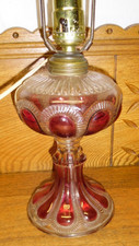 Antique Pressed Ruby Glass Electrified Kerosene Table Lamp picture