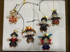 Vintage 1990s Thai Hill Tribe Hanging Mobile 6 Folk Art Dolls Karen Akha Hmong⁠ picture