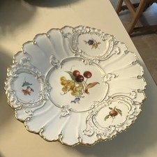 Antique Meissen Porcelain Plate, Hand Painted Fruit & Floral, Gold Trim picture
