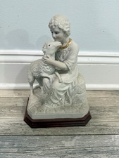 * VERY RARE CHRISTIAN ART SPANISH PORCELAINE GOOD SHEPHERD STATUE W/ GOLD TONE picture
