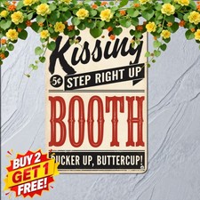 Valentines Red Kissing Booth Tin Sign Romantic Sweetheart Metal Wall Art picture