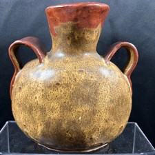 Galanac Studio Pottery Double Handle Vase Earth Tone Glazed Stoneware Vintage picture