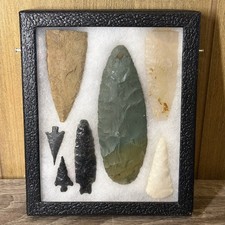 7 Arrowheads Collection Flint Knapping Art Set with Display Case NAZ Spear Point picture