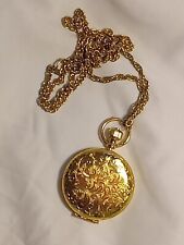 Western antique ESTEE LAUDER carved pocket watch Face Cover-up Necklace & Mirror picture
