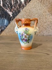 Vintage Bohemian Czech Porcelain Twin-Handled Vase Decorative Floral Design 5.5