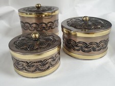 Mexican Artisan Southwest Santa Fe Set Of 3 Punch Tin Canister Rounds NEW picture