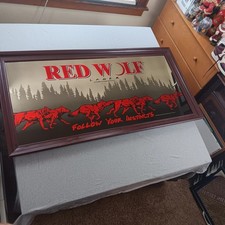 HUGE 1995 Anheuser Busch Red Wolf Beer Lager Bar Mirror Wood Frame Bar Sign 52