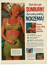 1950 NOXZEMA Skin Cream Sunburn Sun Bathing Beauty art Vintage Ad picture