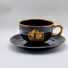 Vintage Limoges  Cobalt Blue  Gold Teacup & Saucer Courting Couple France picture