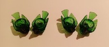 Set of 4 Green Glass Bird w Berry Salt Cellar Dishes. picture