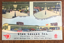J59/ Battle Creek Michigan Postcard Linen Lassen Pontiac Cadillac Dealer 294 picture